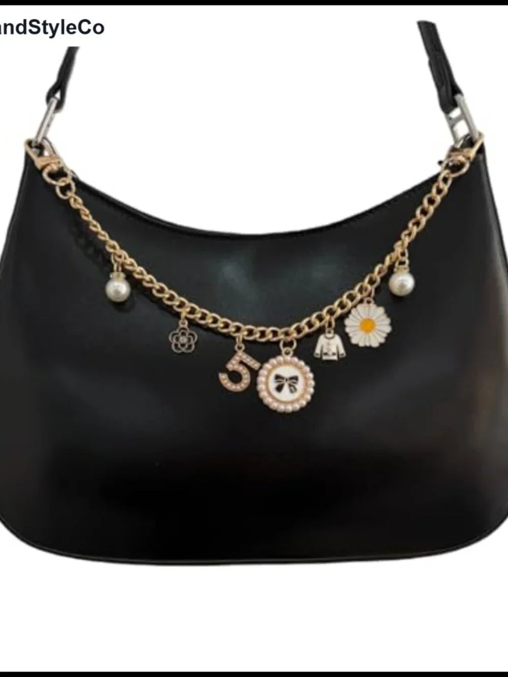 Gold Chain Pearl & Daisy Keychain Purse Charm for Handbag Tote Bag